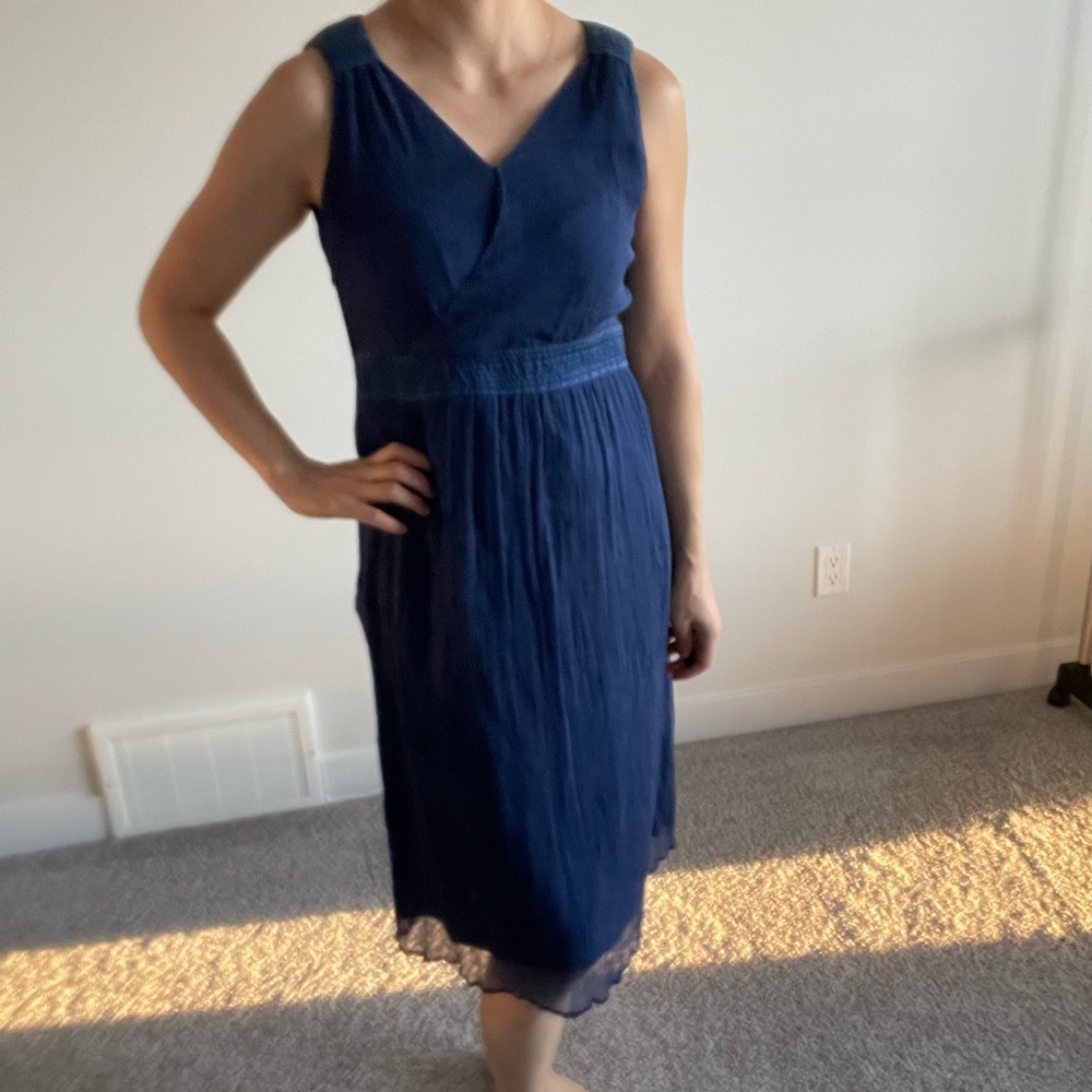 Blue silk dress